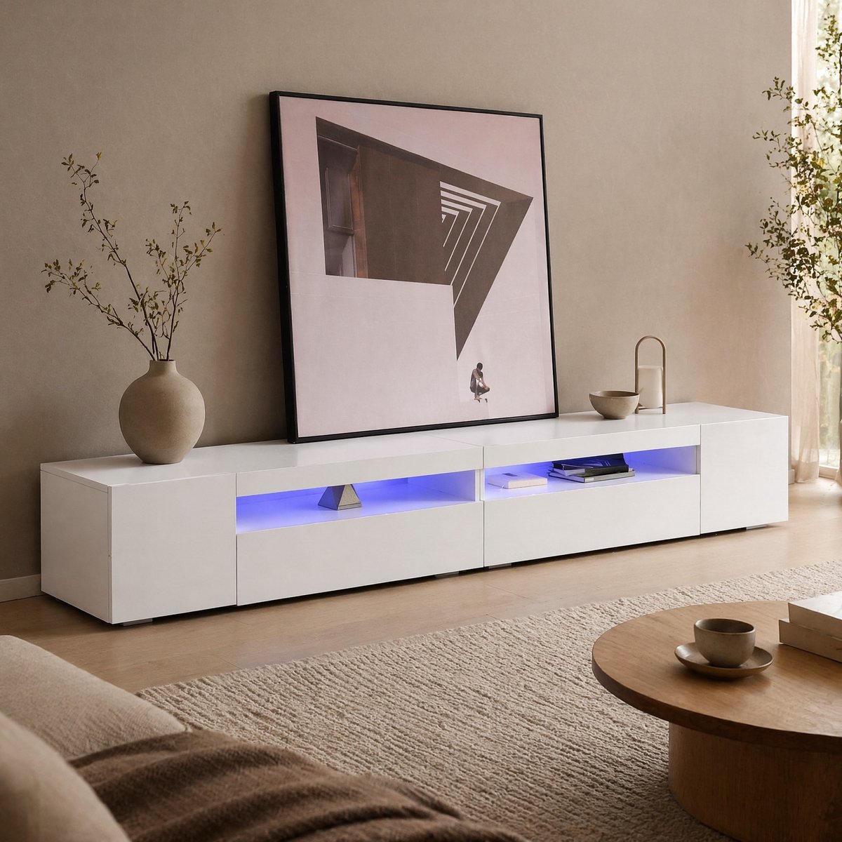 COVREO TV-meubel 240 x 38,5 x 35,5 cm - wit, MDF, met variabele LED-verlichting
