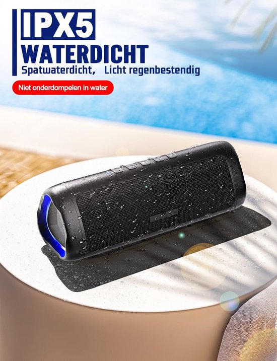 Bluetooth Speaker Draagbare Luidspreker 30W Muziekluidspreker 24 uur Batterijduur Waterdicht en Stofdicht met TWS Handsfree Meeslepend Stereogeluid RGB-Feestlicht met Koord Zwart Kerstcadeaus — afbeelding 5