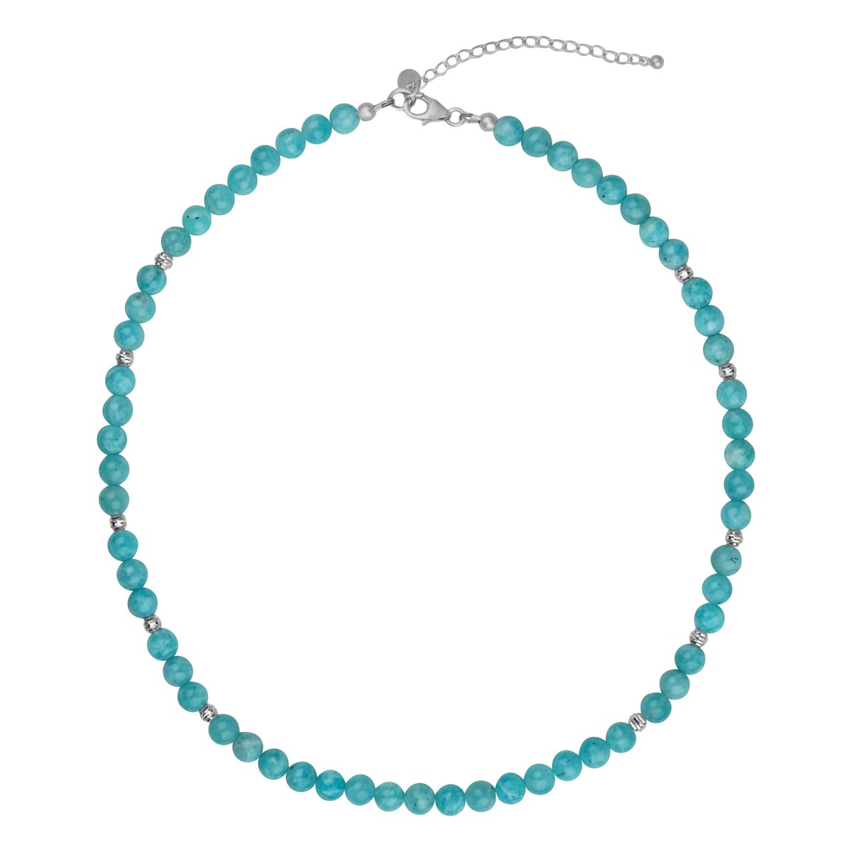 Cavill - Natuurlijke Amazoniet Halsketting - 925 Sterling Zilver Gerhodineerd - 104 ct - 6 mm Kralen - Verstelbaar 42-48 cm