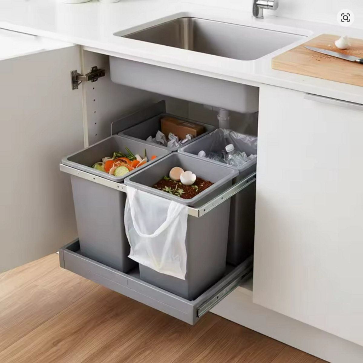 Uitschuifbare Prullenbak voor Keukenkast – Onderbouw Afvalscheidingssysteem – 2 x 20L Compartimenten – Afvalverzamelaar voor Onder de Gootsteen – Ruimtebesparend Design