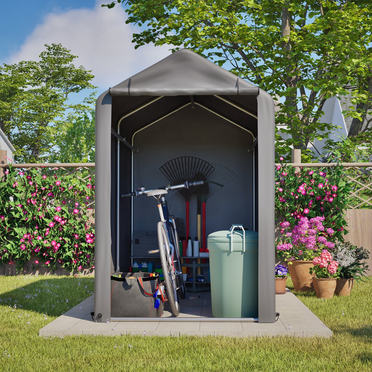 TRUVIX Fietsenstalling Tuinhuis 187x100x160 cm - LED-Verlichting, Weerbestendig, Ventilatie