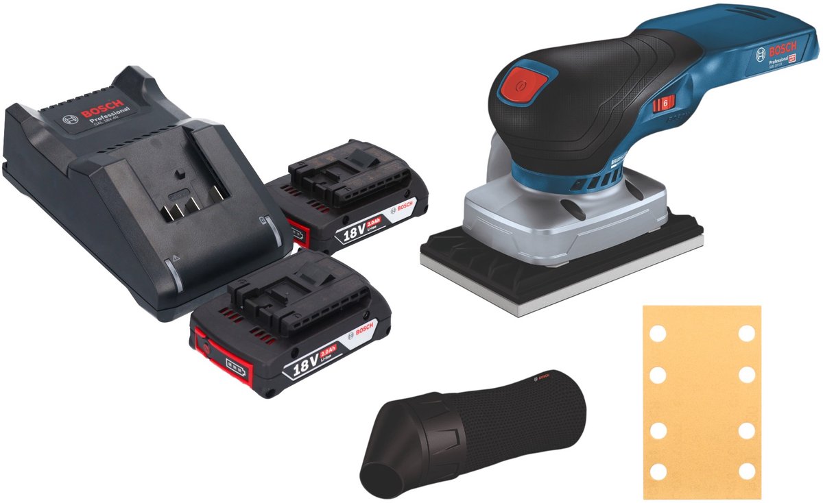 Bosch GSS 18V-13 Professional accu-excentrische schuurmachine 18 V 100 x 110 mm + 2x accu 2,0 Ah + oplader