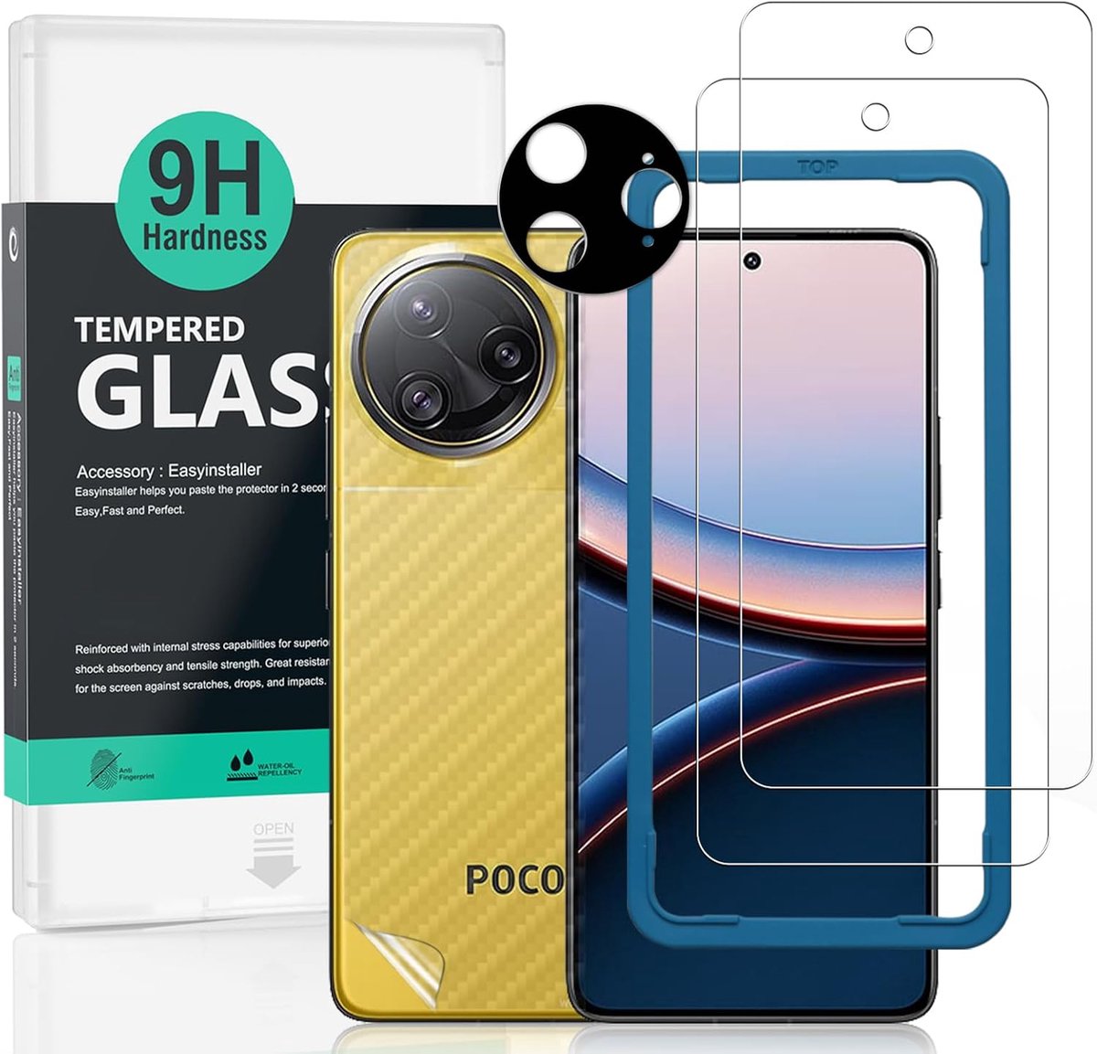 Thijox - Screen Protector voor Poco F7 Ultra 5G - 6,67" - 9H Hardheid Gehard Glas - 2 Pack - Inclusief Camera Lens Protector en Carbon Fiber Film - Ee
