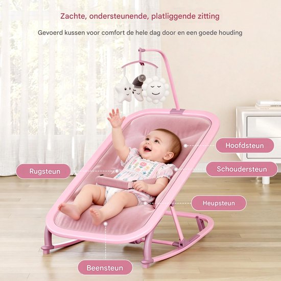 2-in-1 Babywipstoel - Verstelbaar met 3 Ligstanden en Schommelfunctie - Beige — afbeelding 5