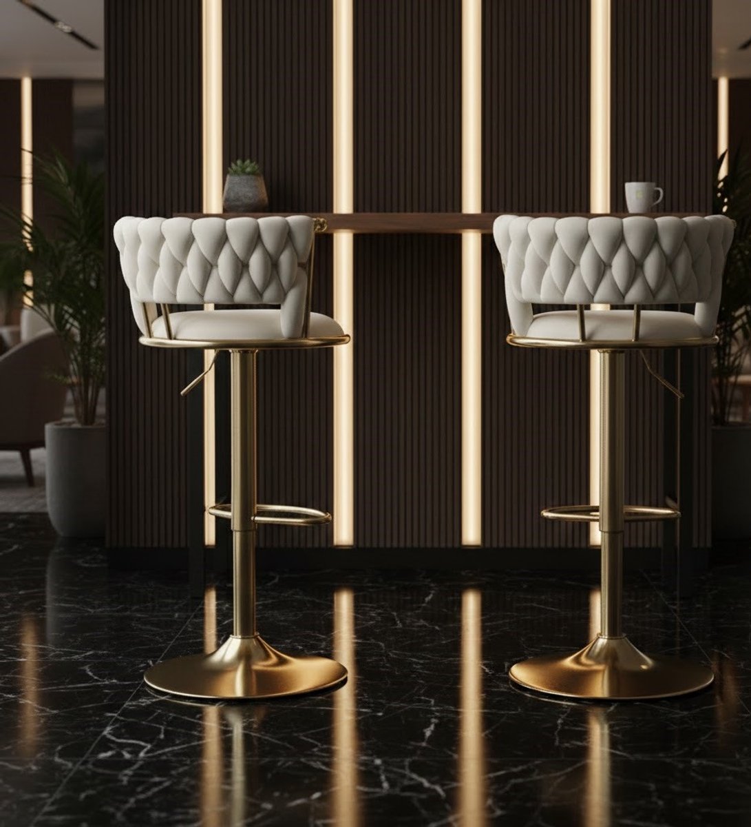 Design Barkrukken Set van 2 - Hoogteverstelbaar - 360° Draaibaar - Goud - Novihome