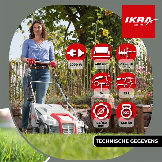 IKRA elektrische verticuteermachine en gazonbeluchter IEVL 2000, 2.000W, werkt over een breedte van 40 cm, opvangbak van 55 liter van IKRA — afbeelding 2