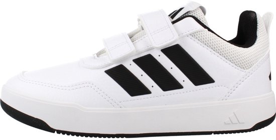 Witte Adidas sneakers voor kinderen met klittenbandsluiting en zwarte strepen.