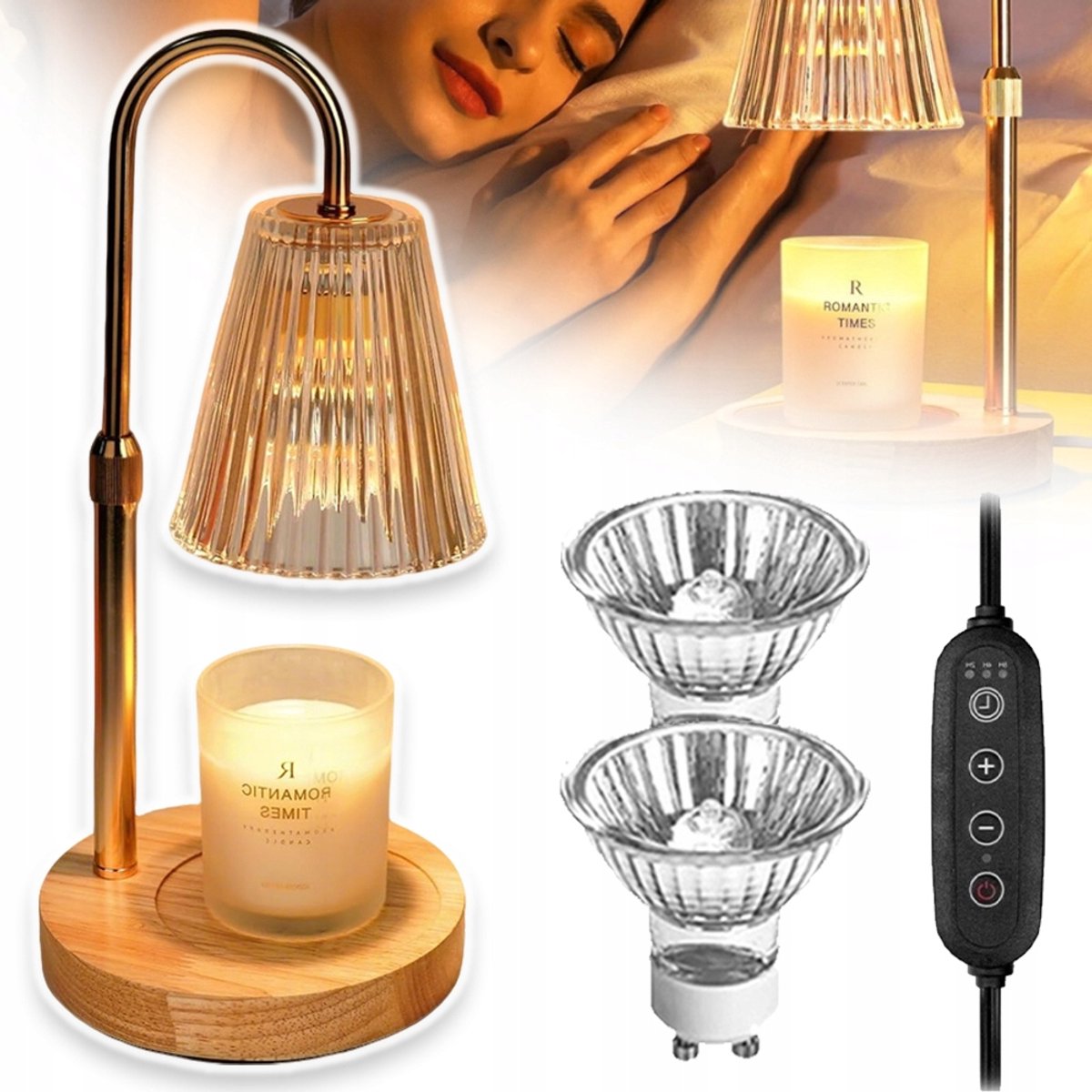 Verstelbare Waxbrander Met Timer En Dimmer - Romantische Kaarslamp Geen Vlam Langere Geurduur - Vintage Design Van Metaal En Hout Perfect Voor Slaapkamer En Woonkamer