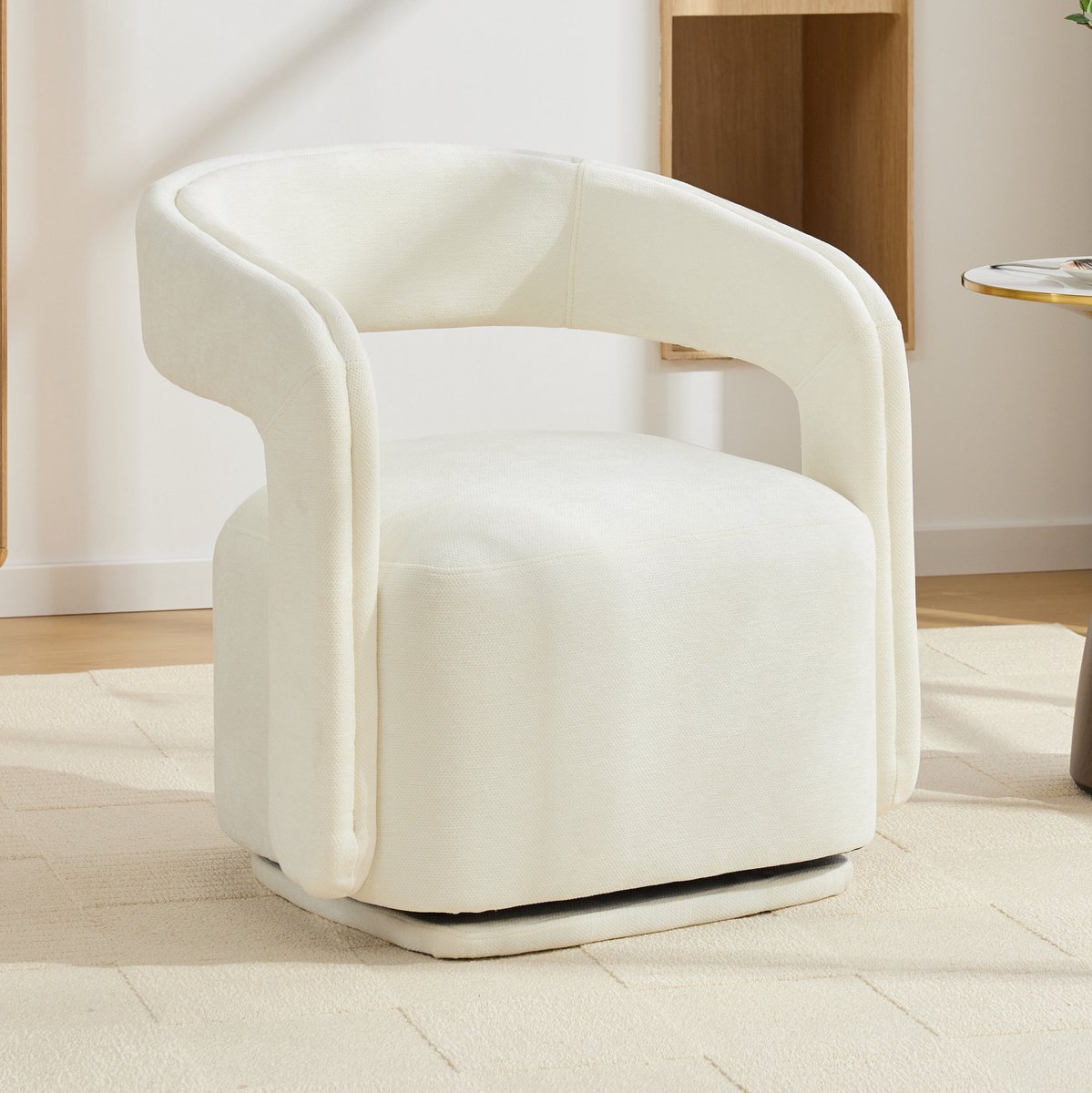 STILVORA Fauteuil 70 x 65,5 x 74 cm - 360 Graden Draaibaar Barrel Design Met Armleuningen - Voor Woonkamer En Leeshoek - Chenille Wit