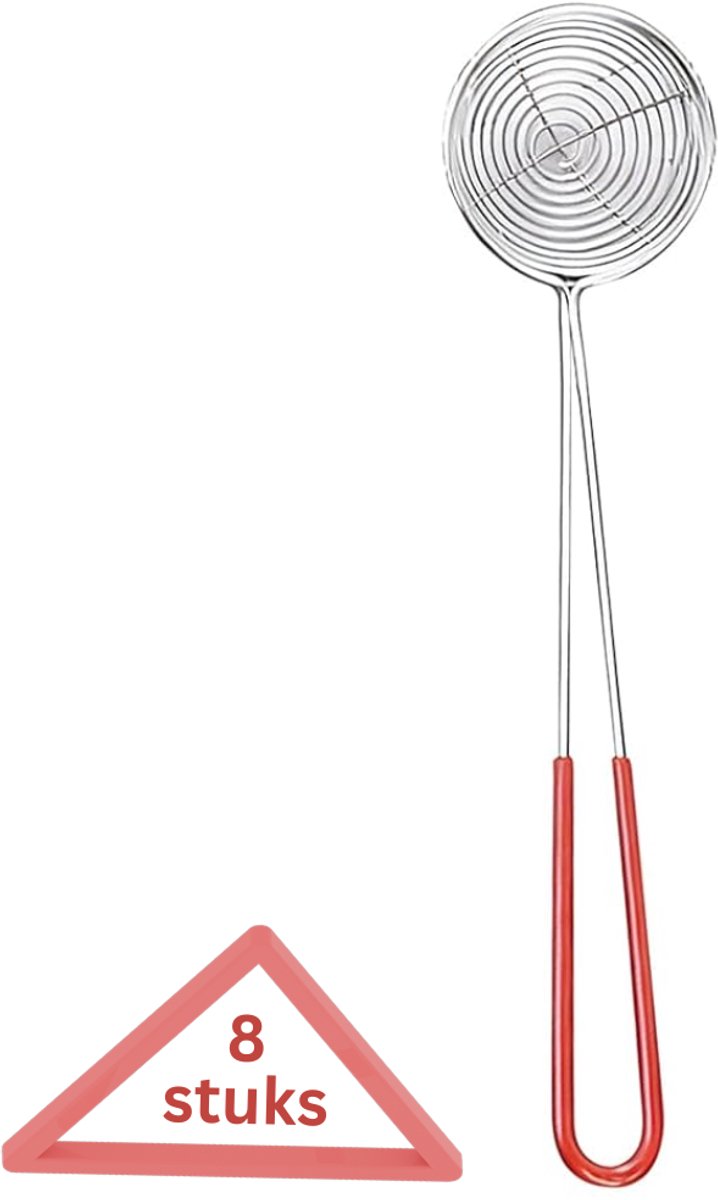 CLVP® Fondue Zeefjes Set Van 8 Stuks - Zeef Voor Fondue - Fonduezeefjes - Fondueset - Hotpot Netjes - Rood