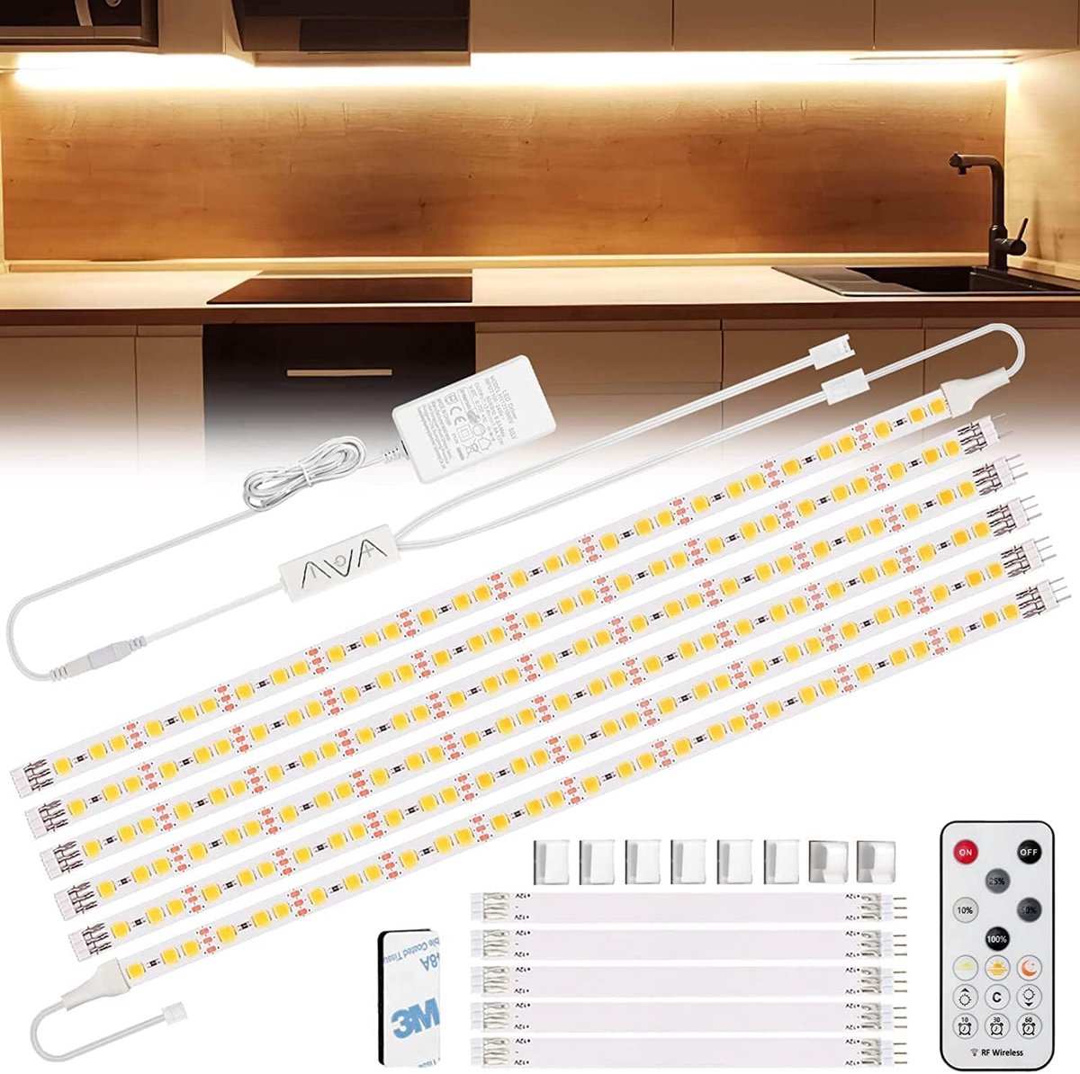 SnelShoppen - Ledstrip 3 m Warm Wit 12 V met Afstandsbediening, Verlichtingsset voor Keuken, Meubels, Onder de Kast, Planken, Trap, 180 LEDs, 3000 K V