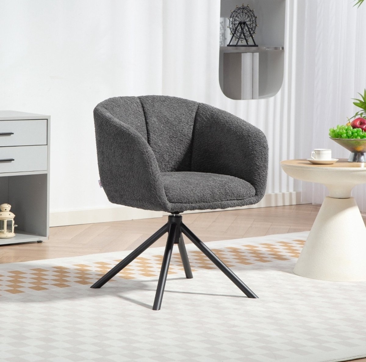 STILVORA Fauteuil 58,5 x 59 x 78,5 Cm - Draaibaar Met Comfortabele Zitkuip En Armleuningen - Voor Woonkamer En Leeshoek - Stof Donkergrijs