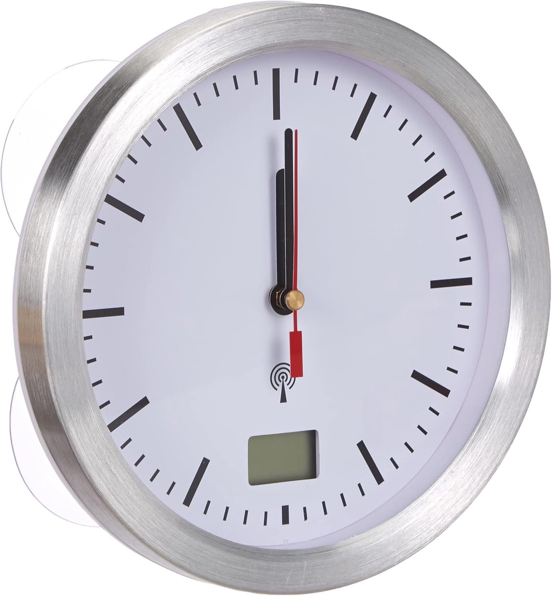 SnelShoppen - Radiogestuurde Badkamerklok - Analoge Klok met Secondenwijzer - Aluminium Frame - Temperatuurweergave - Voor Hangend en Staand Gebruik -