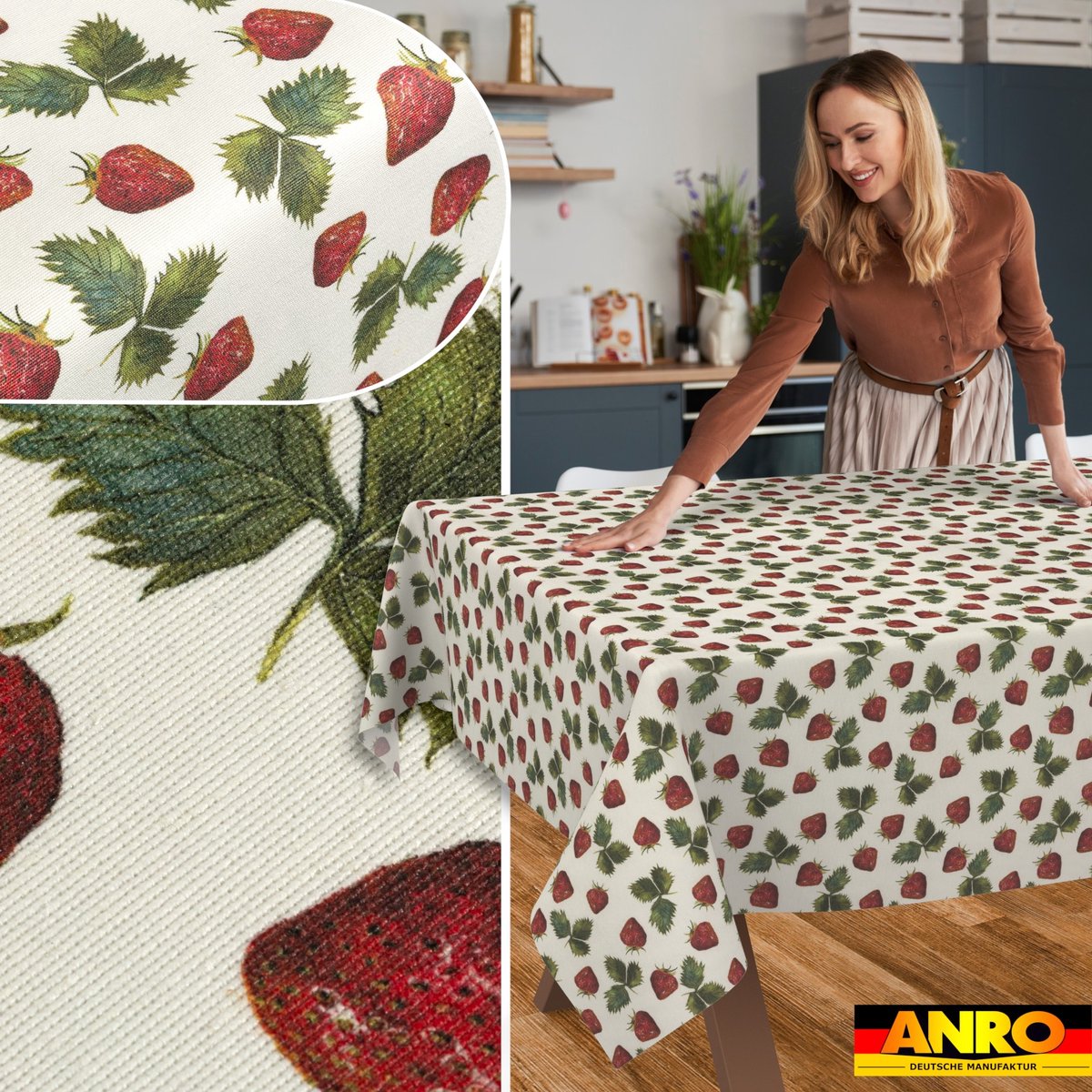 ANRO Tafelkleed Ornamentele bloemen Beige Rechte rand Afwasbaar