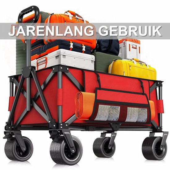 Opvouwbare Bolderkar - Met Grote Wielen en Verstelbare Handgreep - voor camping en tuin - Rood 600D Oxford Stof - Blauw van Opvouwbare Bolderkar — afbeelding 3