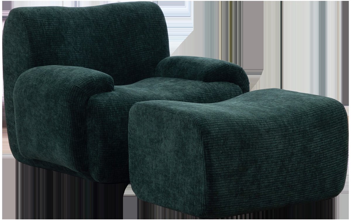 YYchan fauteuil met voetenbank - groen - 113 x 94 x 78,5 cm - voetenbank 82 x 61,7 x 44,5 cm