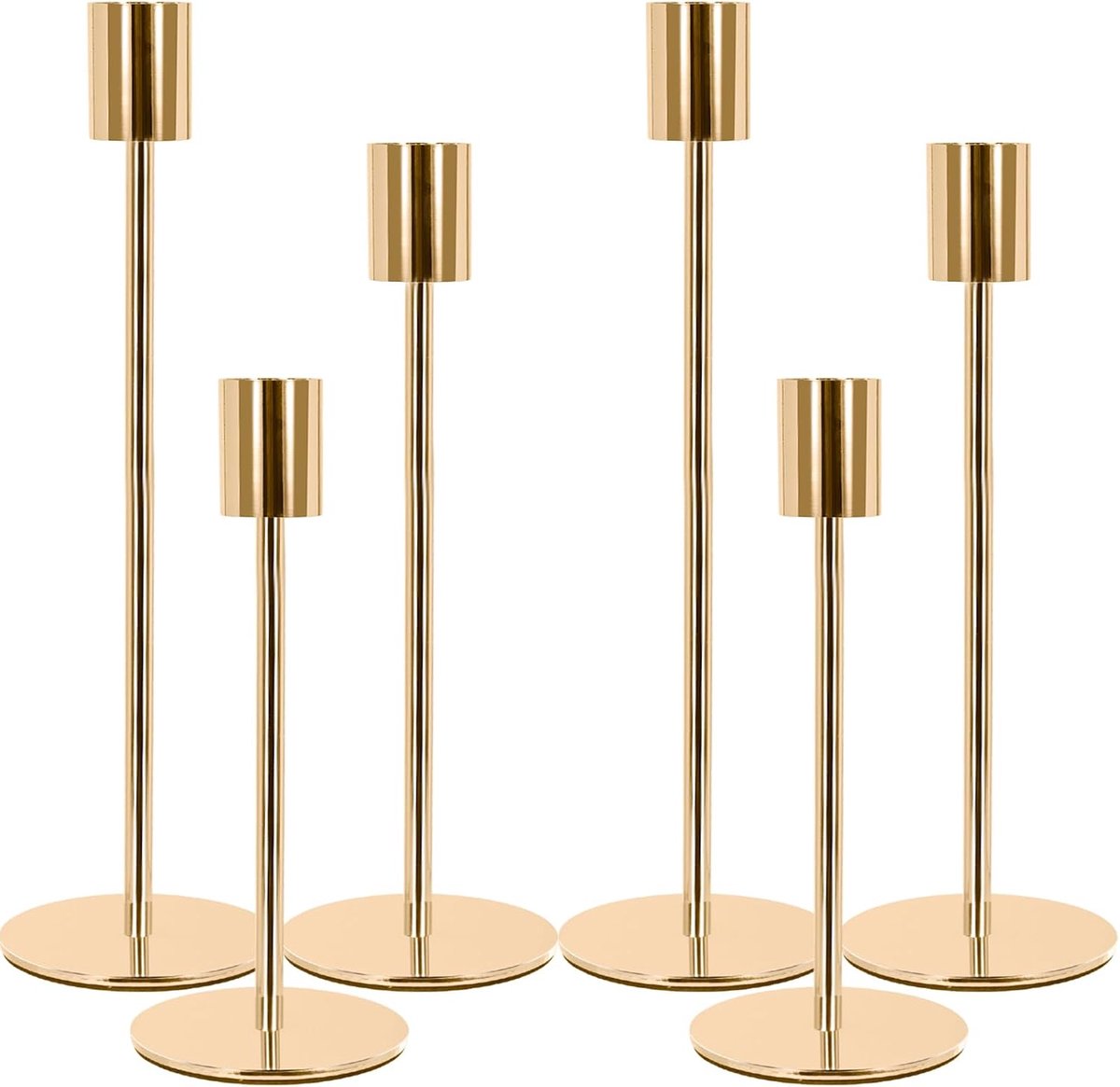 Thijox - Gouden Metalen Kandelaar Set van 6 - Elegante Luxe Vintage Decoratie - Hoge Puntige Kaarsenhouders voor Feest, Bruiloft, Tafelversieringen, H