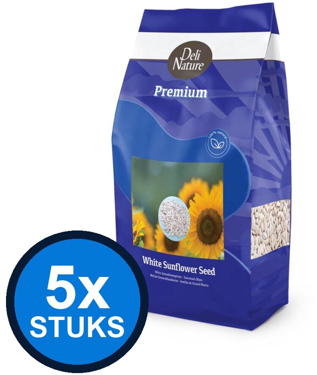 5x Deli Nature - Premium zonnepitten wit 2kg - Vogelvoer - 2 kg