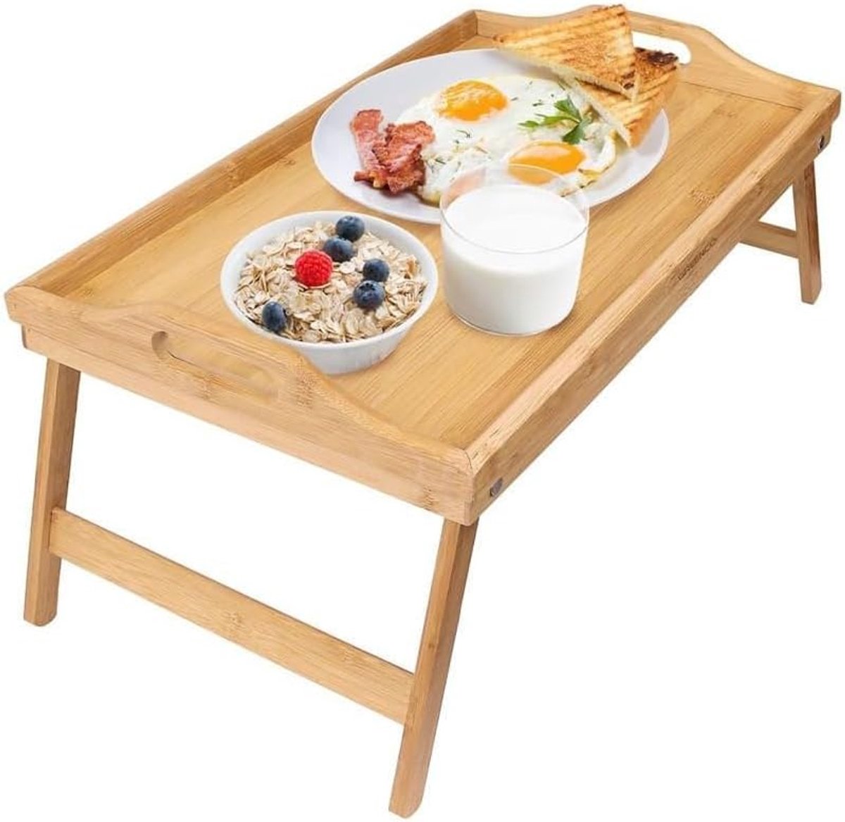 Dienblad op pootjes - bamboe - ontbijt op bed - 50 x 30 cm - Bedtafel / serveerblad - laptop / tablet / boek / ontbijt - Schoottafeltjes — cadeau in Koken & Dineren - foto 5