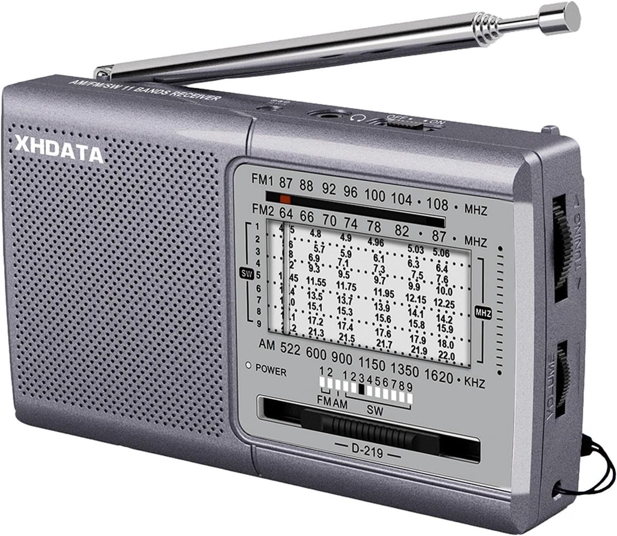 SnelShoppen - Draagbare Radio AM FM SW voor Camping en Buitenshuis - XHDATA D219 Mini Pocket Radio - Grijs - 12.5x2.8x7.5cm, Lichtgewicht 159g - Ideaa