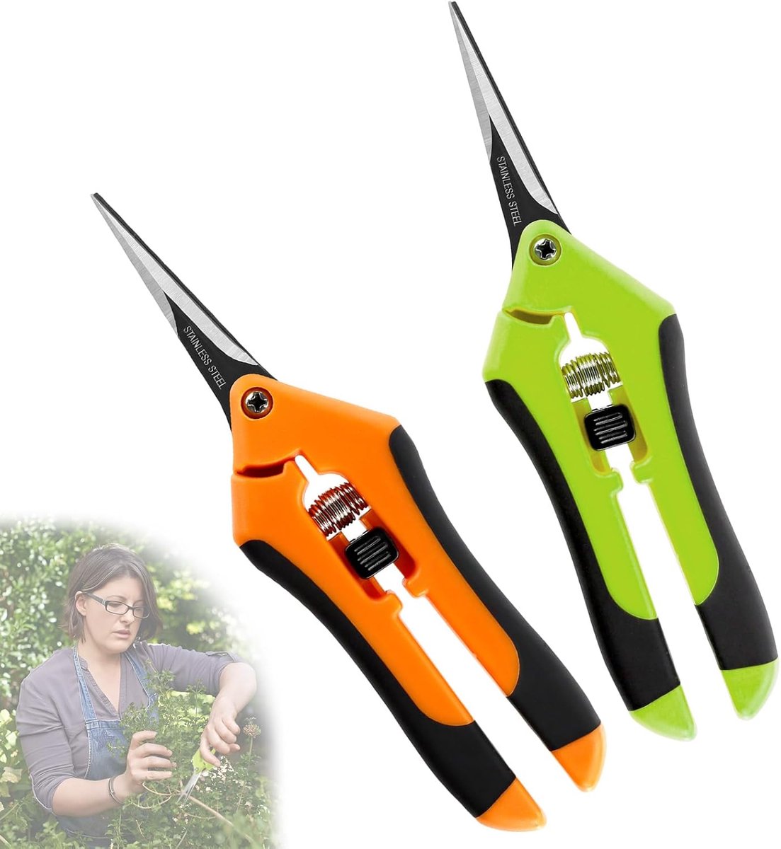 Thijox - 2 x Tuinschaar Set - Kleine Oogstschaar, Rozenschaar, Bonsaischaar, Plantenschaar, Snoeischaar van Roestvrijstaal voor Bloemen, Fruit, Plante