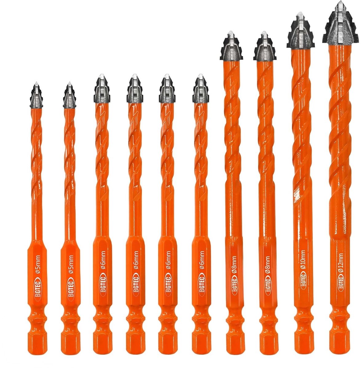 Thijox - BGTEC Tegelboor Set - 10-delige Set 5 t/m 12 mm - Voor Metselwerk, Hout, Kunststof, Baksteen, Tegels, Glas, Beton en Marmer
