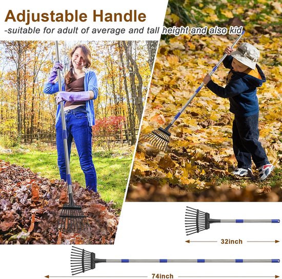 Kleine tuinhark 11 metalen tanden, verstelbare steel, ideaal voor gazon en tuin — afbeelding 5