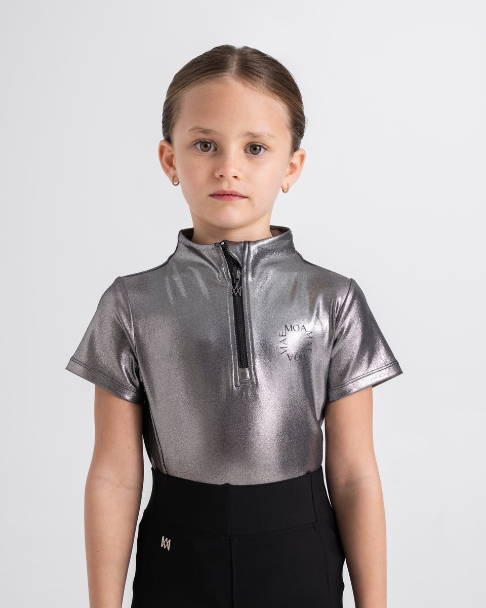 Moá Mae Kids Baselayer Korte Mouw - Metallic Zilver - Leeftijd 10-11