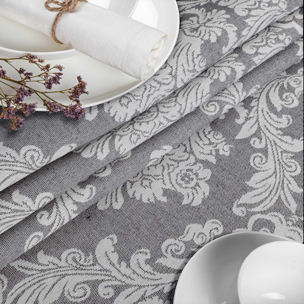 ANRO Tafelkleed Barok ornament Grijs 240x140cm Rechte rand Afwasbaar Waterafstotend Binnen & Buiten