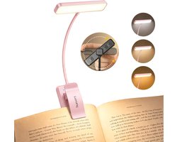 Luxuriq Leeslampje voor boek - Boeklampje - Klemlamp - Verstelbaar - USB Oplaadbaar - 24 LED - 3 Standen - Dimbaar - Roze