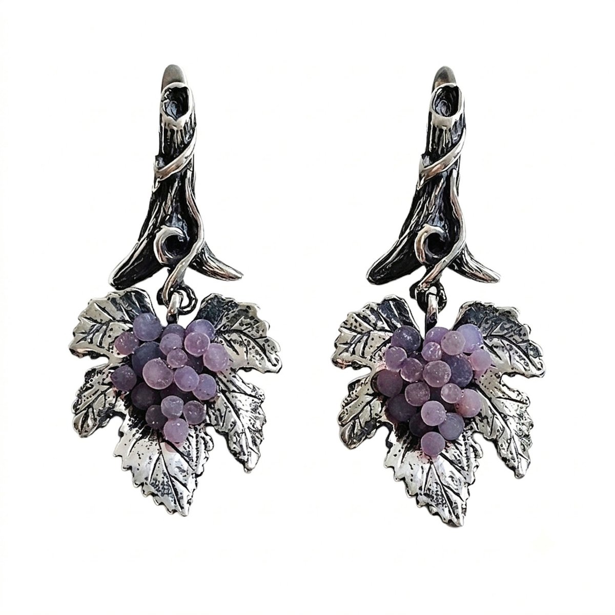 HAYAN Grape Wine zilveren oorbellen dames - 925 zilver met druivenagaat