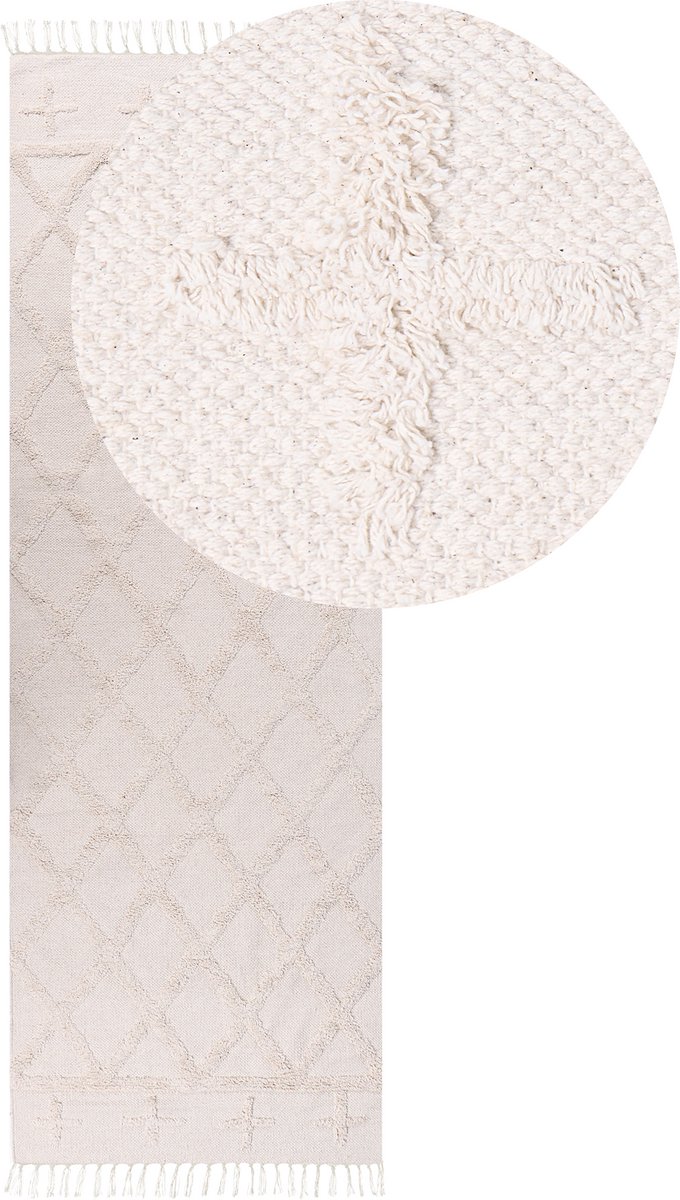 Beliani TOZLU - Laagpolig vloerkleed - Beige - 80 x 230 cm - Katoen