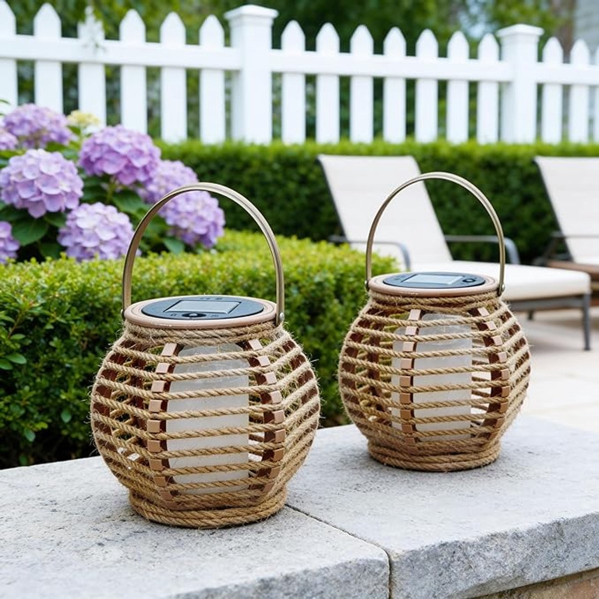 Solar Tuinlamp Set Van 2 - Buiten Lantaarn Op Zonne-energie - Gevlochten Design Met Natuurlijke Vezels - Automatische Inschakeling - Warm Wit LED Licht - Waterdichte Terraslamp Voor Tuin Balkon En Patio