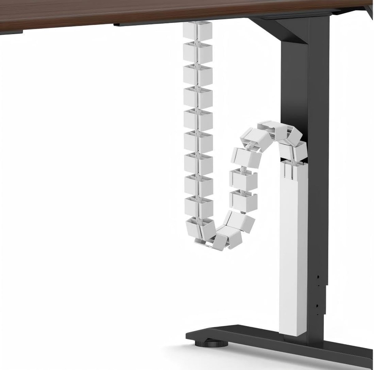 Kabelmanagement en kabelgeleiding voor bureaus - Flexibele kabelgoot van 132 cm, ideaal voor onder het bureau, geschikt voor verstelbare en vaste bureaus, wit en praktisch