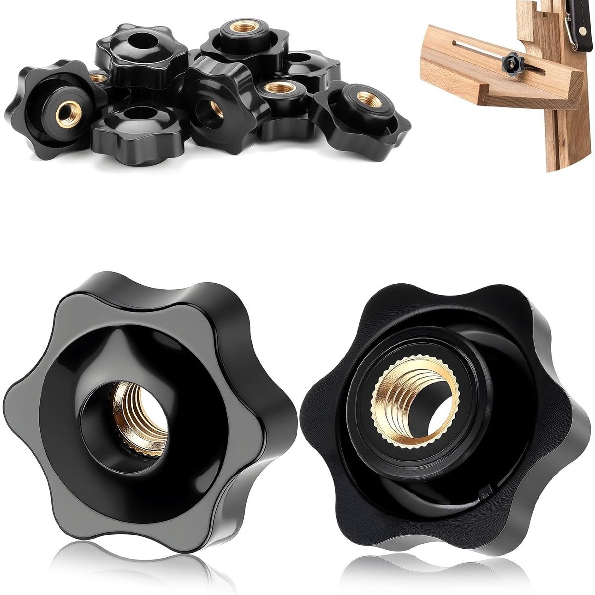 Set van 12 M10 Knurled Draadmoeren met 38mm Diameter voor Fitnessmachines, Gereedschap en Meubelinstallaties