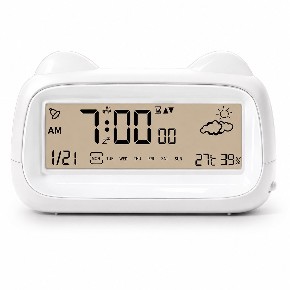 VHV - Digitale Wekker met LCD Display - Kalender, Temperatuur, Luchtvochtigheid en 60 Min Timer - Snooze - Wit