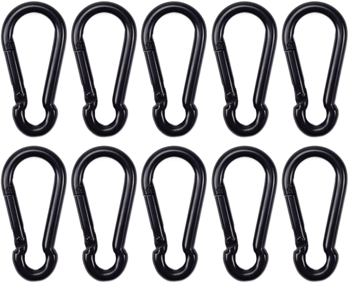 BCF-Products - Karabijnhaak - 6x60mm - 10 stuks - Zwart - Musketonhaak - Carabiner