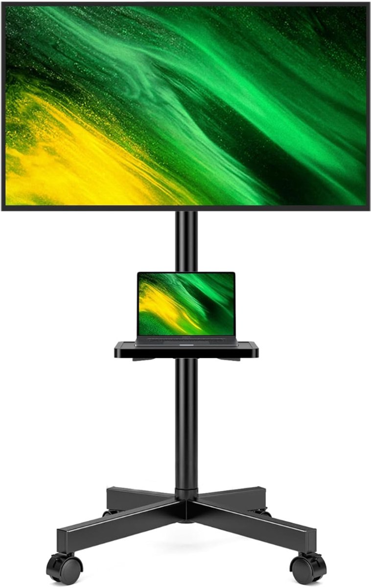 SNJY® TV Standaard Verrijdbaar - TV Standaard op Wielen - TV Voet - Voor 23 tot 60 Inch TV's - Tot 35KG - Kantelbaar - Zwart