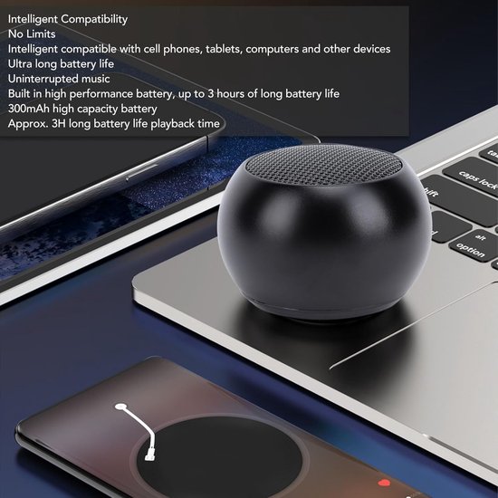 Kleine draadloze Bluetooth luidspreker van metaal, krachtige bas, 360 graden surround geluid, draagbaar voor wandelen, fietsen en thuis (zwart) — afbeelding 2