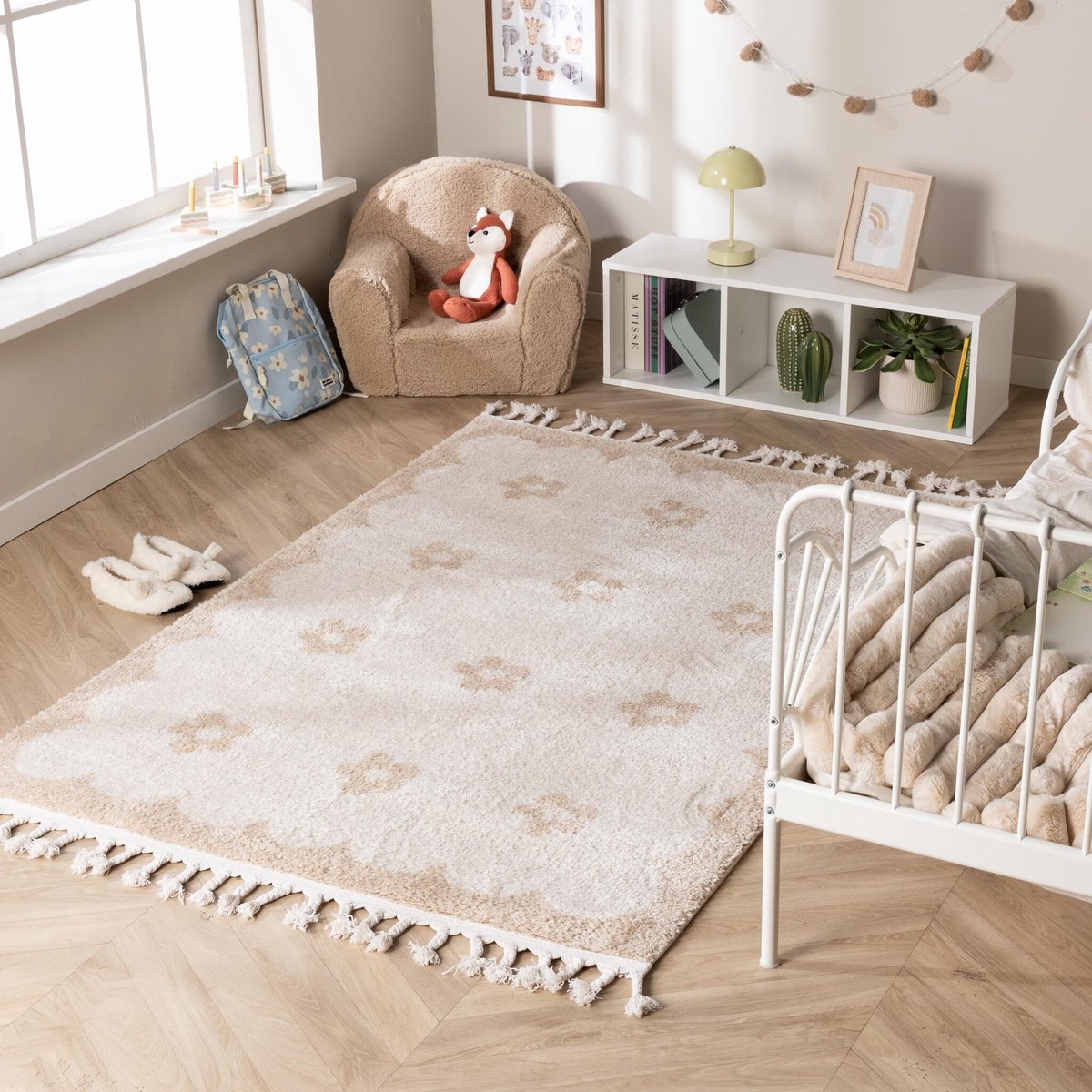 Little Olly Wasbaar kindervloerkleed - Moos Flower Creme - 200x290cm