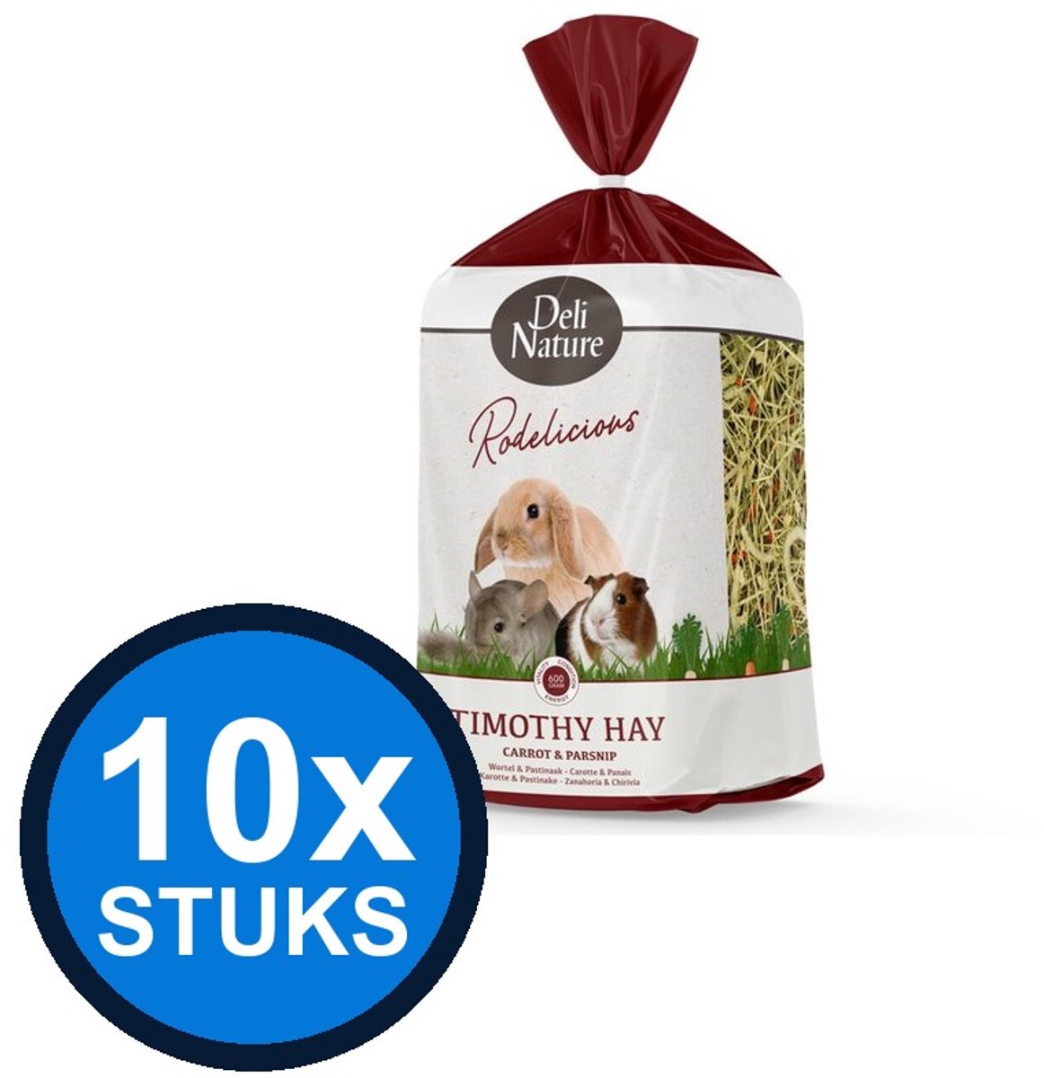 10x Deli Nature - Rodelicious timothy-hooi wortel&pastinaak 600gr - Knaagdierenvoer - 600 g