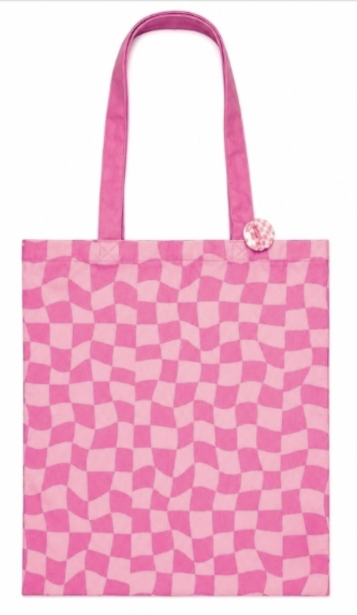 Out of the blue - canvas schoudertas - roze - golvende blokjes - 38 cm