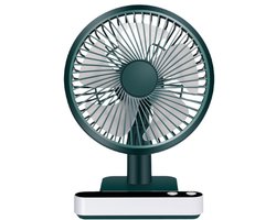 Stille oscillerende ventilator - Draagbare USB-bureauventilator met een 4000mAh-batterij, 4 windsnelheden, 180° oscillatie, groene kleur.