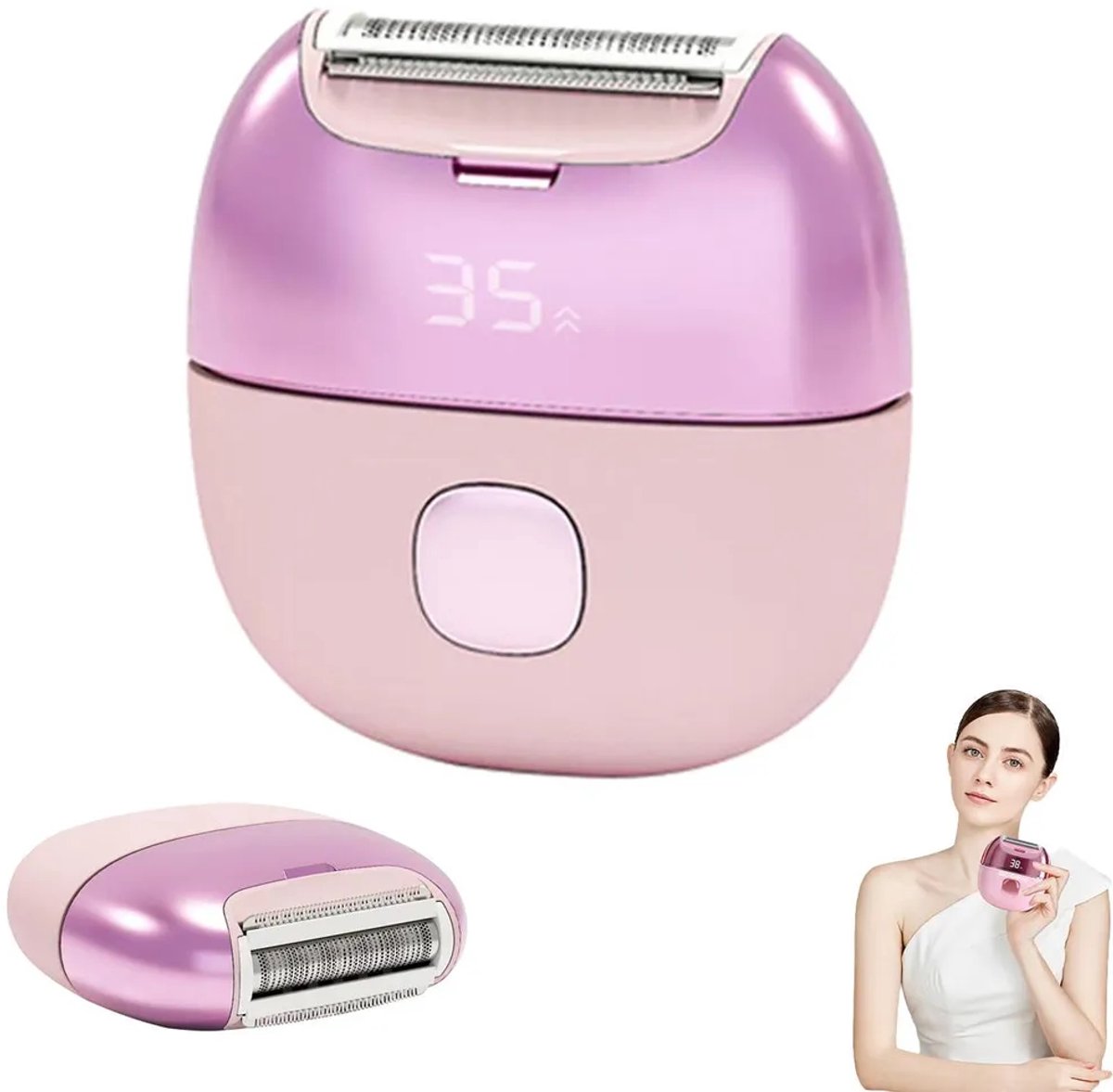 Elektrisch 3-in-1 scheerapparaat Geschikt voor vrouwen, Geschikt voor gezicht, lichaam en intieme zones, IPX7 waterdicht, USB-C-interface, zacht en pijnloos, oplaadbaar, roze.