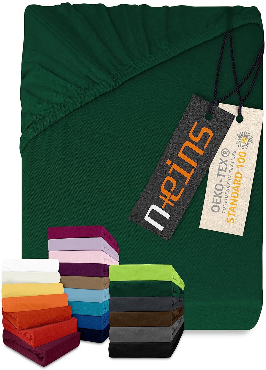 SnelShoppen - Klassiek Jersey Hoeslaken Donkergroen 200x220 cm - 100% Katoen - Perfect voor Slaapkamer, Logies, en Gastenkamers - Beschikbaar in Diver