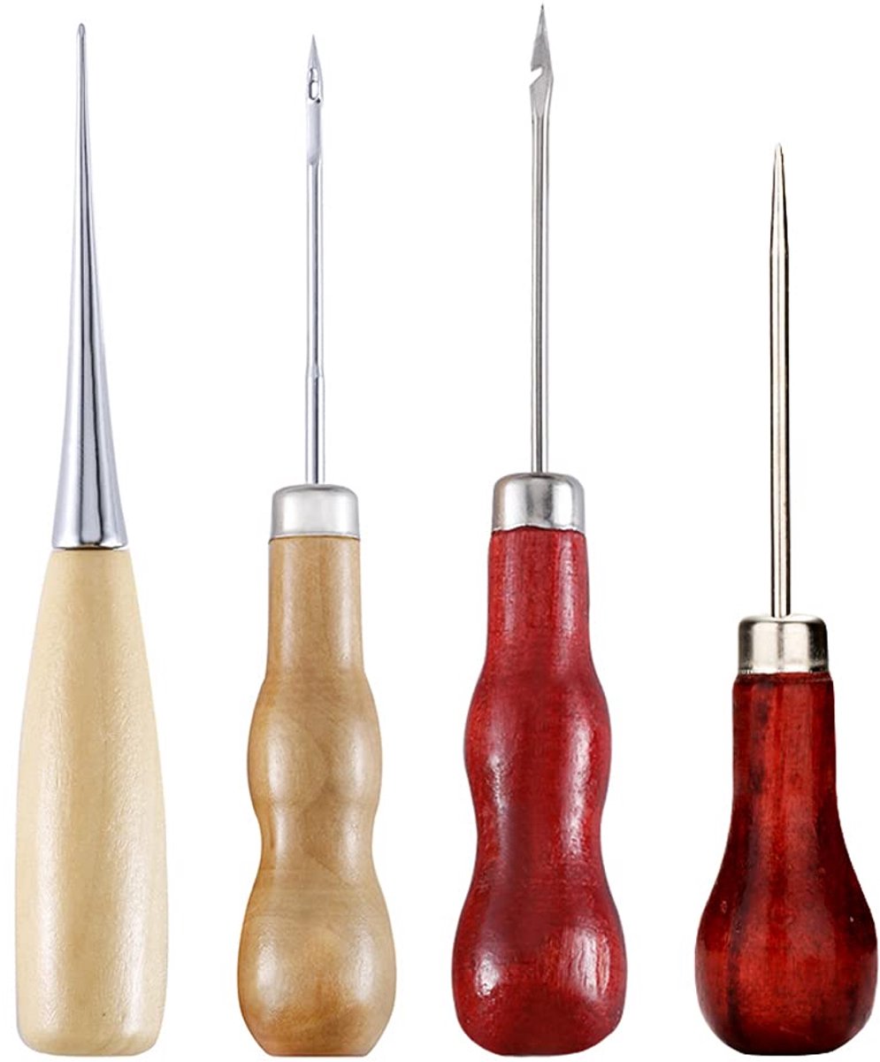 Dailygoods - Houten handvat priem set voor leerbewerking - 4 stuks