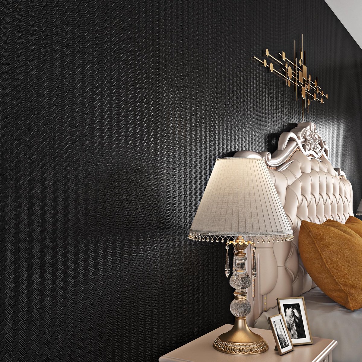 Dailygoods - Getextureerd Zwart Behang Zelfklevend voor Muren en Kasten