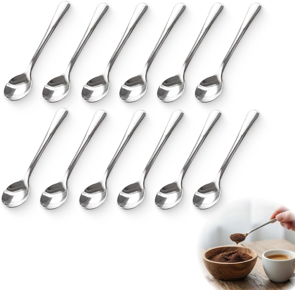 Dailygoods - 12 stuks Demitasse espressolepels, 7,5 cm voor koffie en dessert
