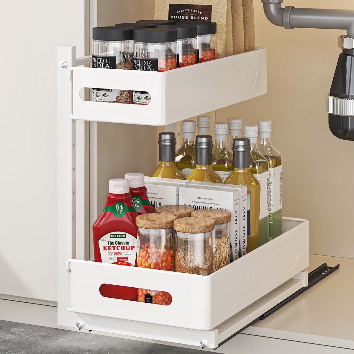 Dailygoods - Verstelbare Keuken Kast Organiser - 2 Laags Onder-Zink Rek met Haken