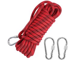 20m Touw - 12mm - Klimtouw - Veiligheidstouw - met Karabijnhaak - Stevig en Duurzaam Magnetisch Klimtouw - Reddingstouw - Polyester Touw - Geschikt voor Brandbestrijding, Redding, Bergbeklimmen en Werkzaamheden op Grote Hoogte - Oranje